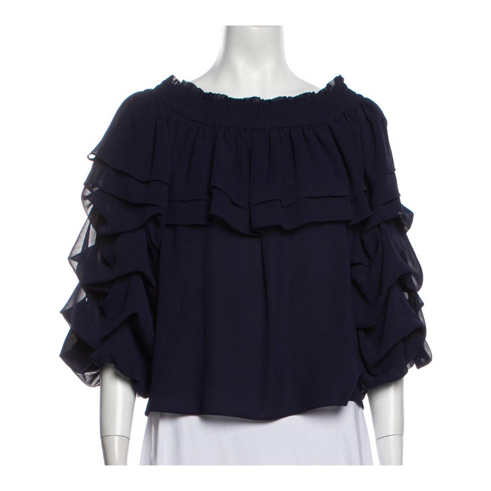 Misa Los Angeles Three-Quarter Sleeve Crop Ruffled Top Small